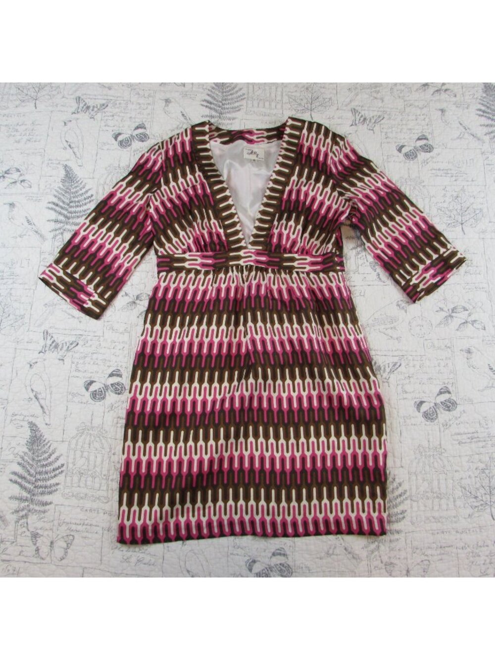 VNTG Milly Of New York Silk Dress plunge Geometric Signature Print USA 8